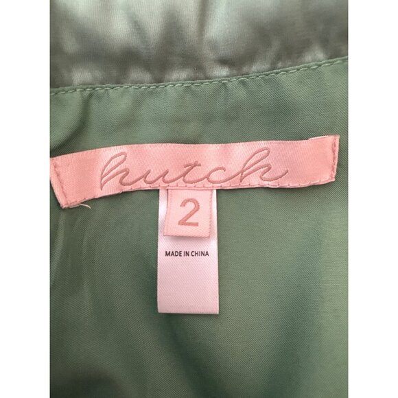 Hutch ModCloth Size 2 Tie-Back Midi Fit & Flare Green Satin Dress Lined Pockets - Picture 4 of 16